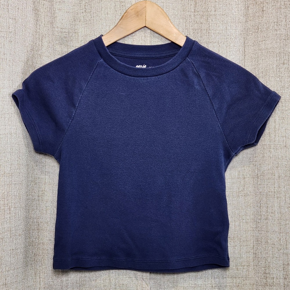 Aerie Crop Pullover Tee‎ Women's S Navy Blue Raglan Short Sleeve Basic Casual